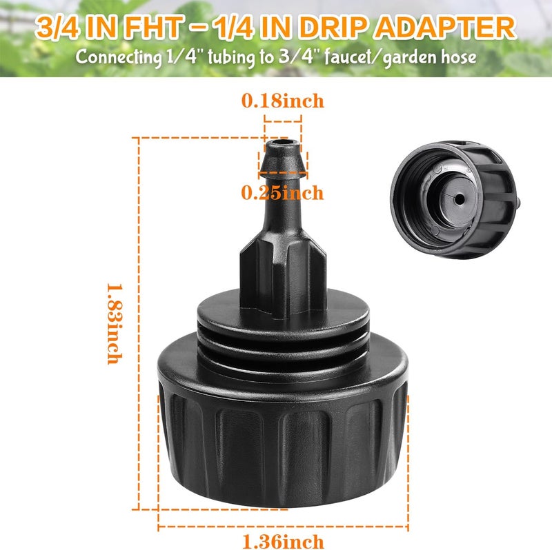 Gardrip 3/4 Inch Female Pipe Thread to 1/4 Inch Drip Irrigation Tubing Adapter: 6 Pieces 1/4 In. Barbed Drip Line x 3/4 In. Faucet PVC Adapter Connect 3/4" FHT Faucet - Image 2
